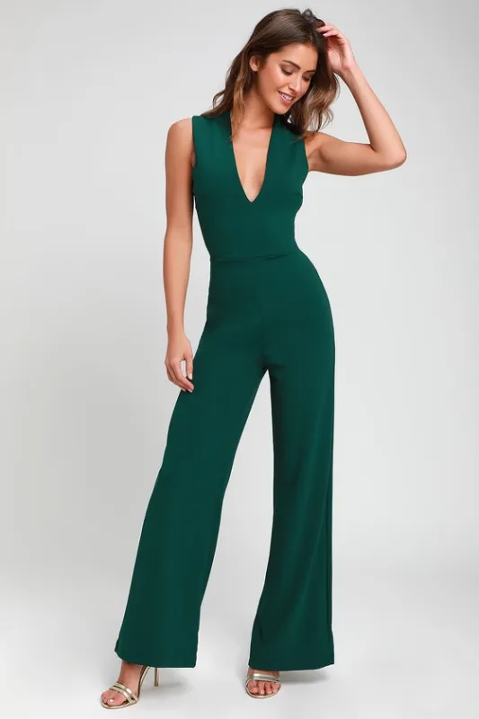 Thinking Out Loud Hunter Green Backless Jumpsuit sold by Lulus