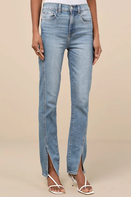 Downtown Light Wash High-Rise Split Hem Straight Leg Jeans sold by Lulus product image thumbnail 2