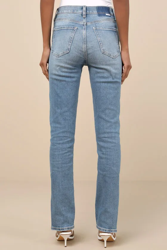 Downtown Light Wash High-Rise Split Hem Straight Leg Jeans sold by Lulus product image thumbnail 3