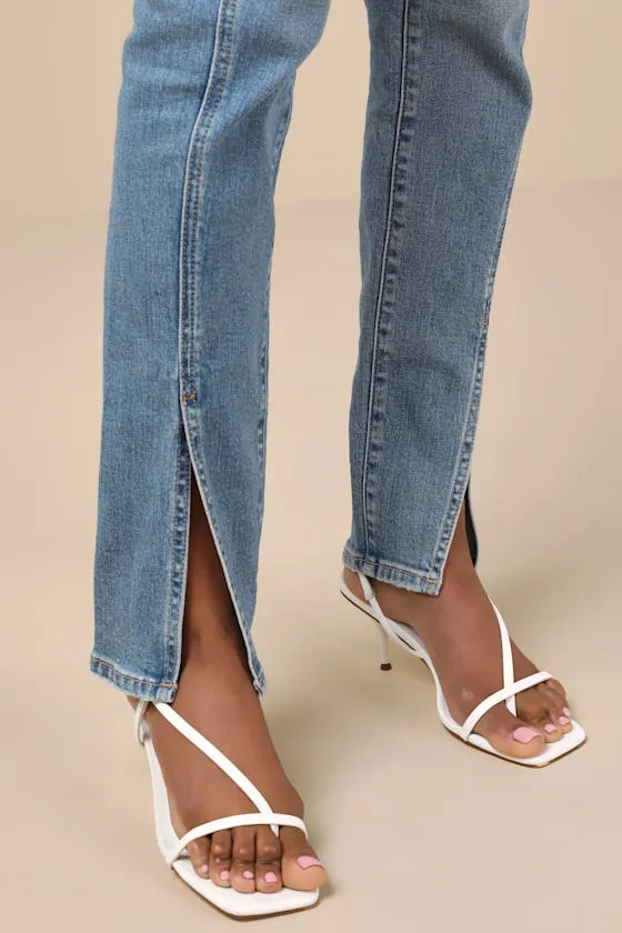 Downtown Light Wash High-Rise Split Hem Straight Leg Jeans sold by Lulus product image thumbnail 4