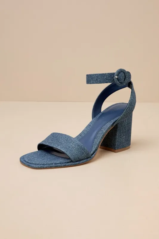 Imery Blue Jean Denim Ankle Strap High Heel Sandals made by Lulus