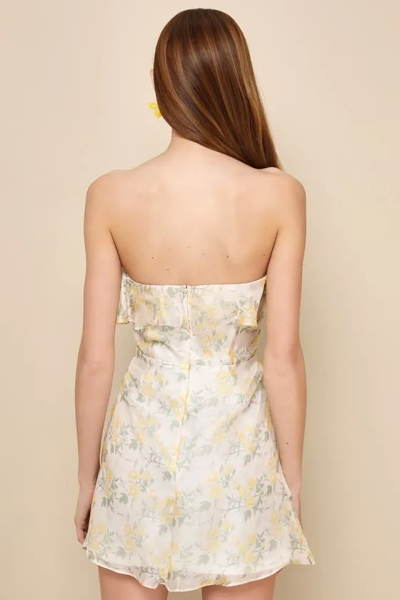 Sweet Grace Cream Floral Organza Strapless Ruffled Mini Dress sold by Lulus product image thumbnail 3