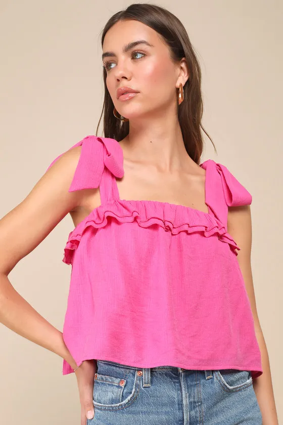Perfect Babe Hot Pink Ruffled Tie-Strap Top sold by Lulus product image thumbnail 2