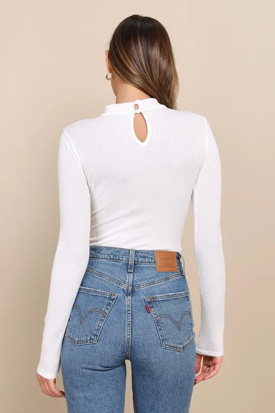 Twist Time Ivory Ribbed Twisted Mock Neck Long Sleeve Bodysuit sold by Lulus product image thumbnail 3
