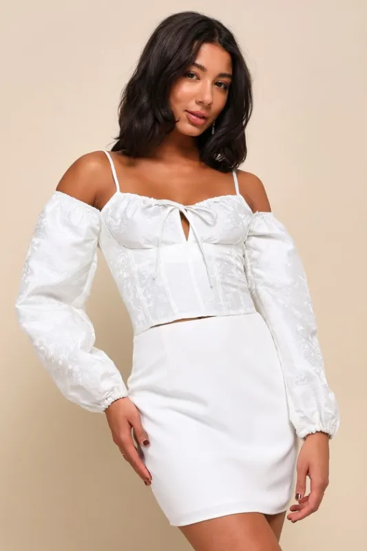 Romantic Expression Ivory Jacquard Off-the-Shoulder Bustier Top sold by Lulus