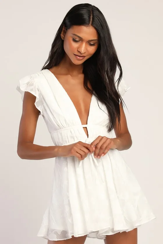 All About The Flowers White Burnout Floral Ruffled Romper sold by Lulus