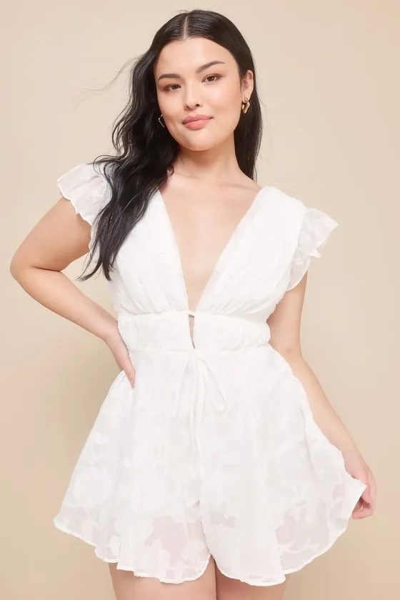 All About The Flowers White Burnout Floral Ruffled Romper sold by Lulus product image thumbnail 2
