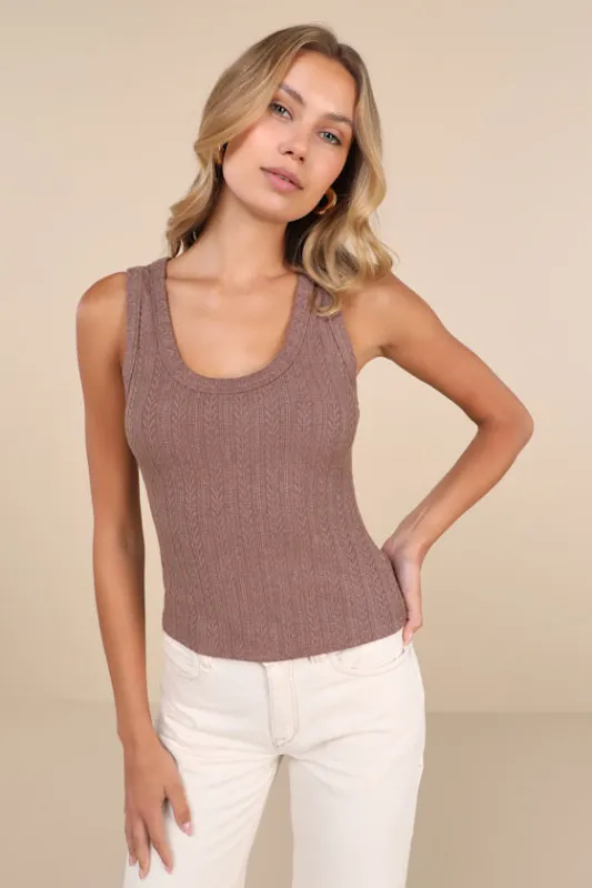 Conveniently Cute Brown Pointelle Knit Scoop Neck Tank Top sold by Lulus