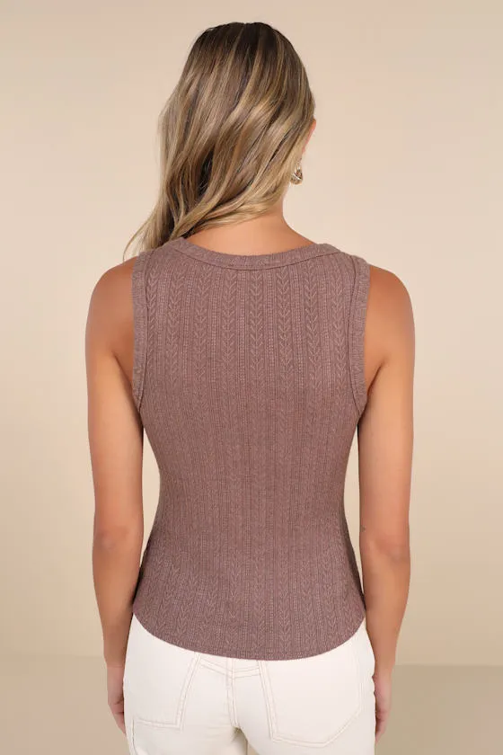 Conveniently Cute Brown Pointelle Knit Scoop Neck Tank Top sold by Lulus product image thumbnail 2