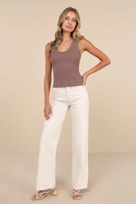 Conveniently Cute Brown Pointelle Knit Scoop Neck Tank Top sold by Lulus product image thumbnail 3