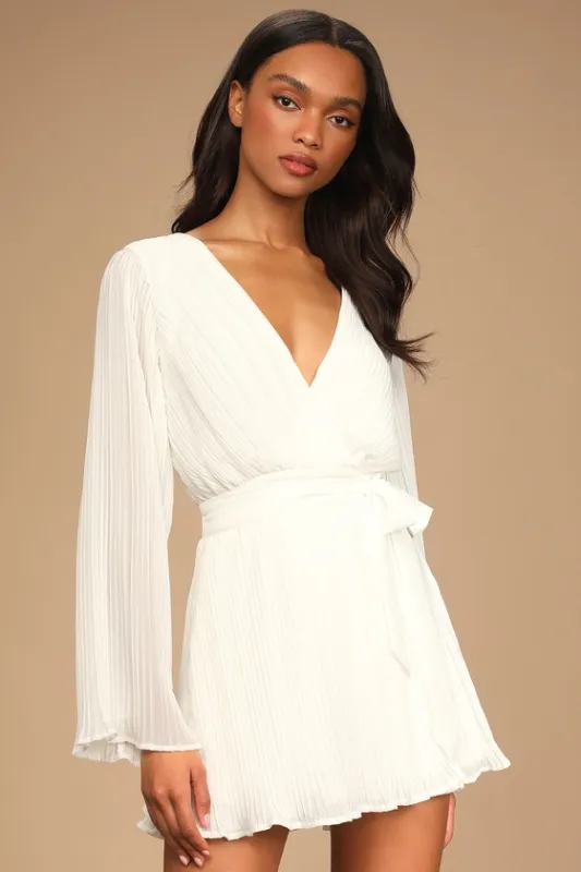 Embrace Your Beauty Ivory Pleated Long Sleeve Skort Romper sold by Lulus