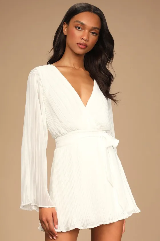 Embrace Your Beauty Ivory Pleated Long Sleeve Skort Romper sold by Lulus