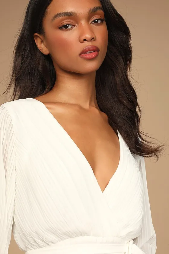 Embrace Your Beauty Ivory Pleated Long Sleeve Skort Romper sold by Lulus product image thumbnail 3