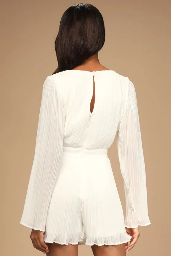 Embrace Your Beauty Ivory Pleated Long Sleeve Skort Romper sold by Lulus product image thumbnail 4