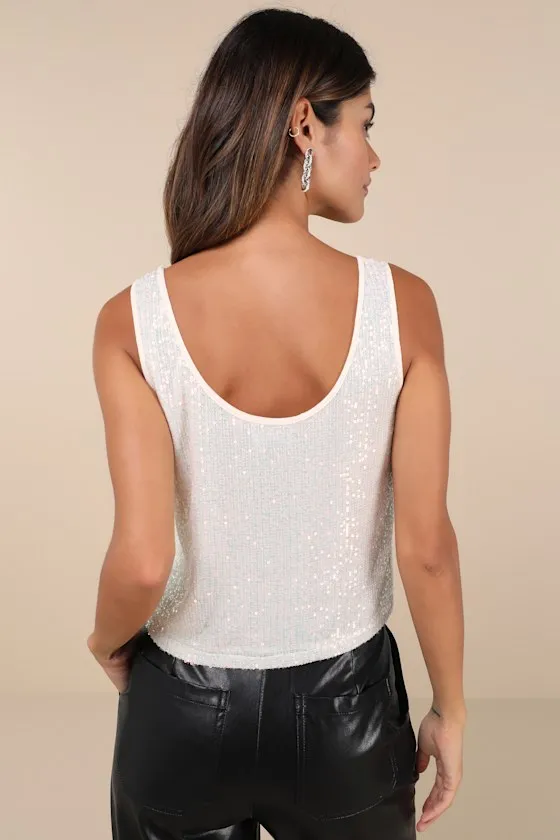 Flawless Dazzle Cream Iridescent Sequin Scoop Neck Tank Top sold by Lulus product image thumbnail 2