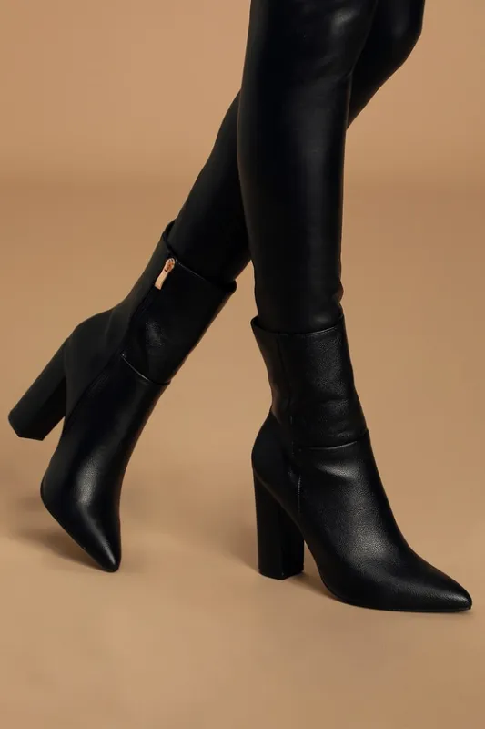 Dawson Black Pebble Pointed-Toe Mid Calf Boots made by Lulus