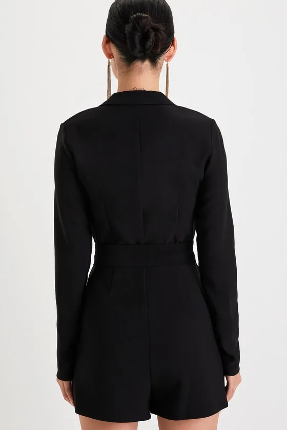 Gorgeous Business Black Collared Long Sleeve Skort Romper sold by Lulus product image thumbnail 3