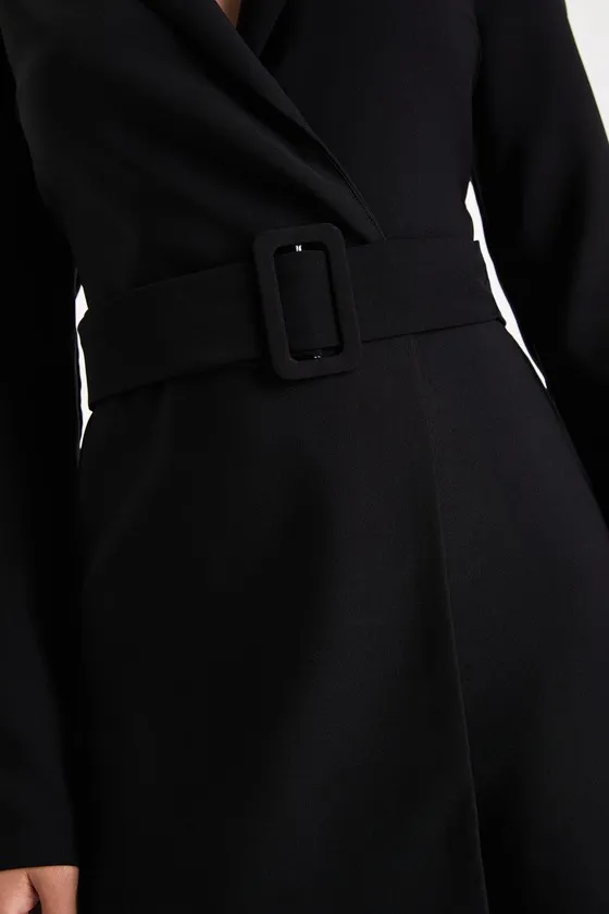Gorgeous Business Black Collared Long Sleeve Skort Romper sold by Lulus product image thumbnail 4