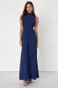 Classic Elegance Navy Chiffon Sleeveless Mock Neck Maxi Dress sold by Lulus