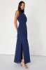 Classic Elegance Navy Chiffon Sleeveless Mock Neck Maxi Dress sold by Lulus