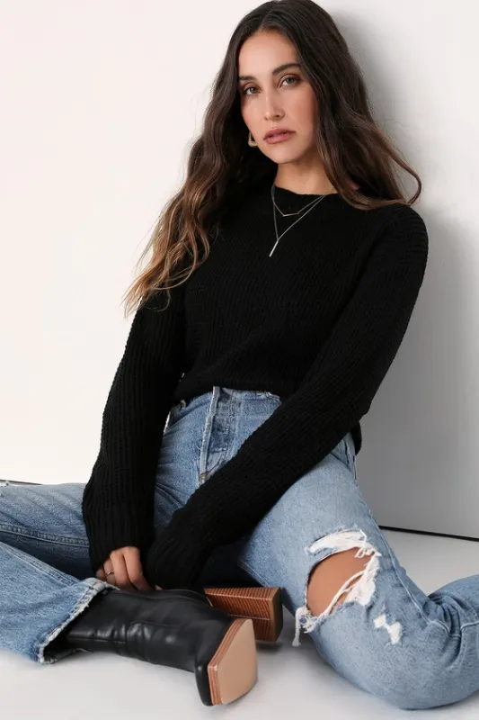 Campfire Cozy Black Cropped Sweater sold by Lulus
