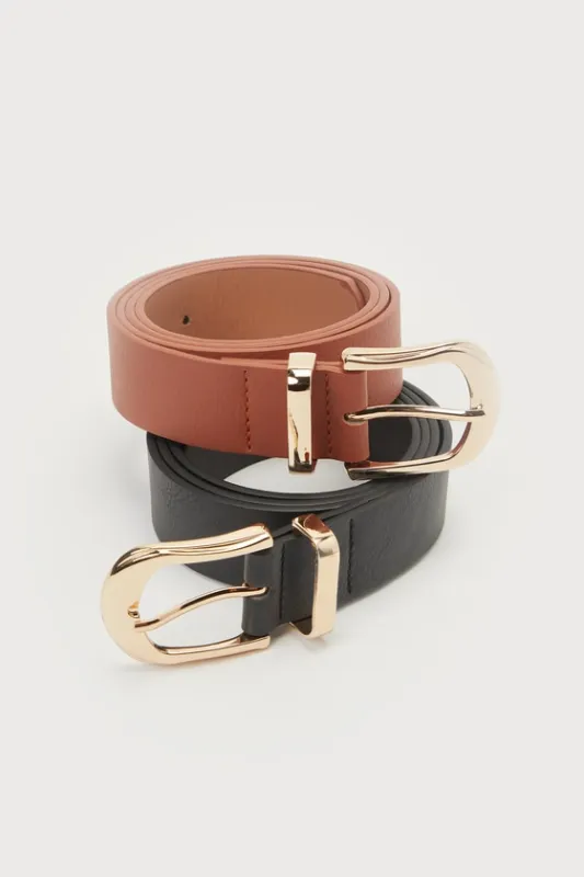 Trendy Twosome Black and Brown Two-Piece Belt Set sold by Lulus