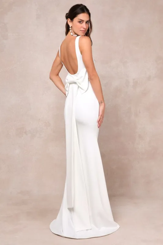 Loving Fate White Bow Square Neck Backless Maxi Dress sold by Lulus