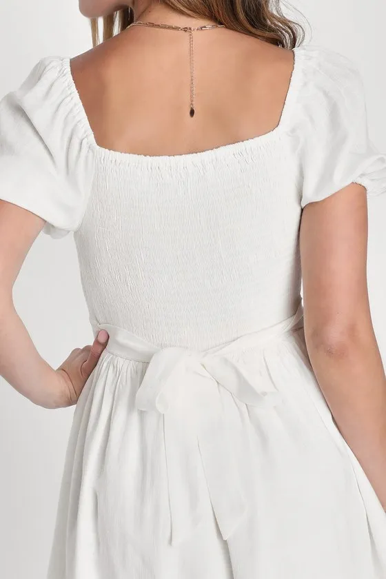 Effortlessly Endearing White Puff Sleeve Smocked Mini Dress sold by Lulus product image thumbnail 3