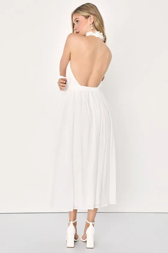 Angelic Outlook White 3D Floral Halter Shift Midi Dress sold by Lulus product image thumbnail 4