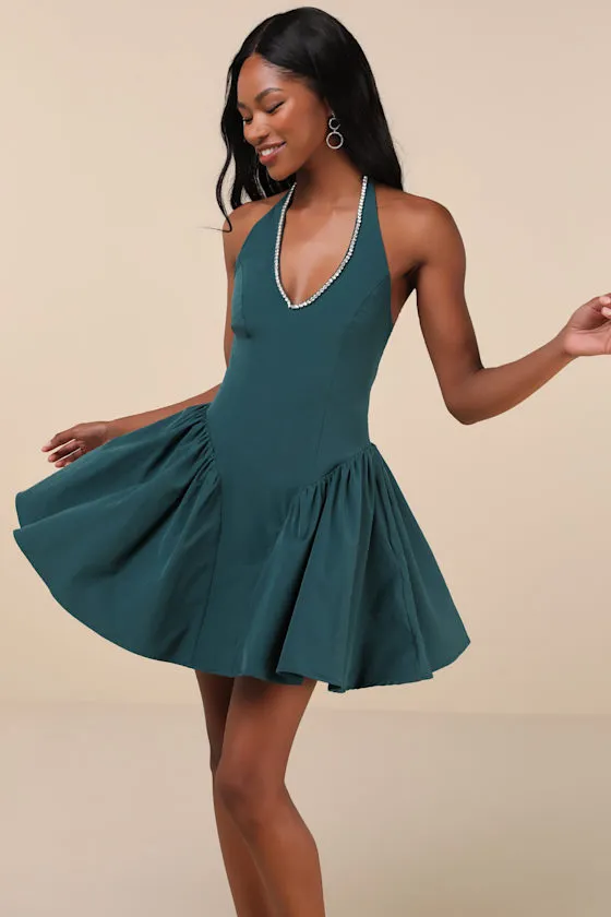Cinzia Emerald Rhinestone Mini Dress sold by Lulus