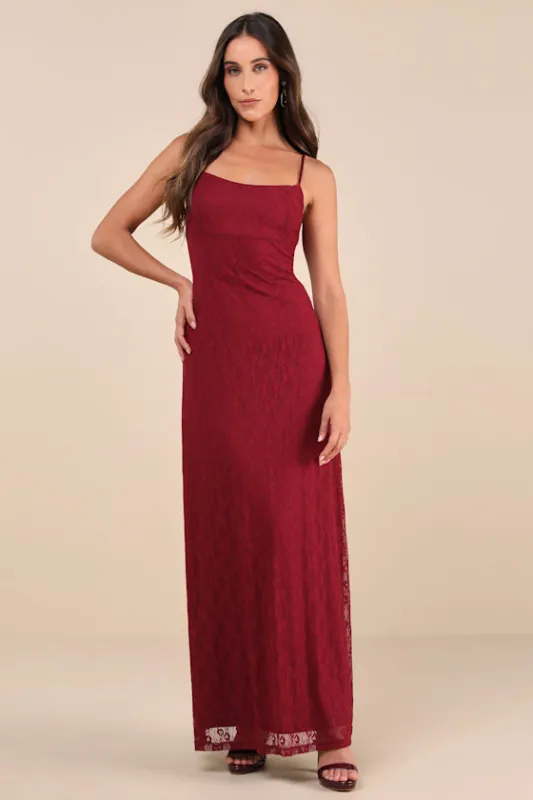 Flawless Choice Burgundy Lace Sleeveless Maxi Dress sold by Lulus