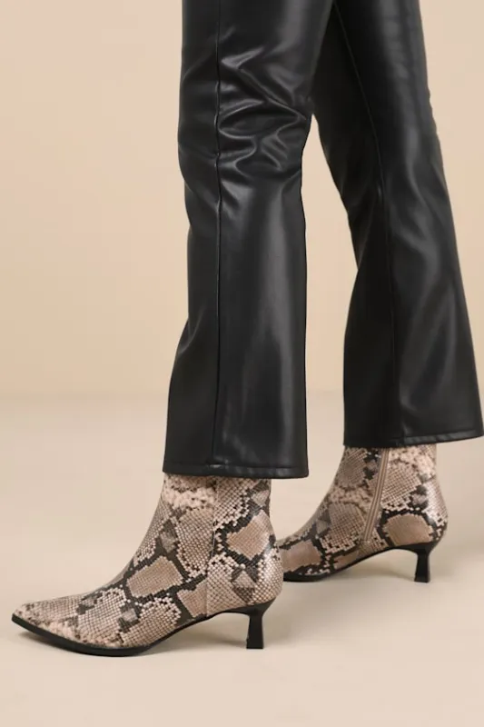 Portwood Brown Snake Kitten Heel Ankle Booties sold by Lulus