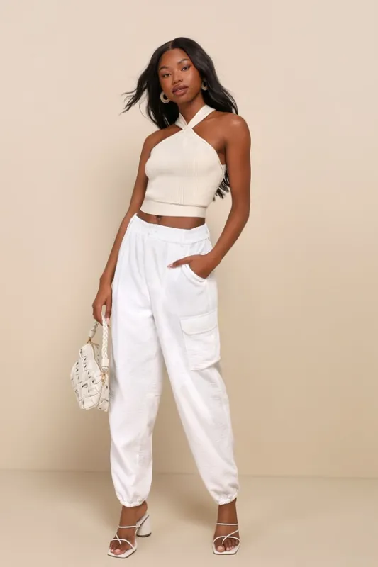 Effortlessly Breezy Ivory Cargo Jogger Pants sold by Lulus