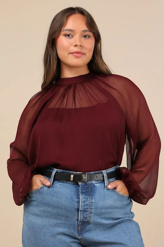 Angelically Airy Burgundy Balloon Sleeve Top sold by Lulus product image thumbnail 3