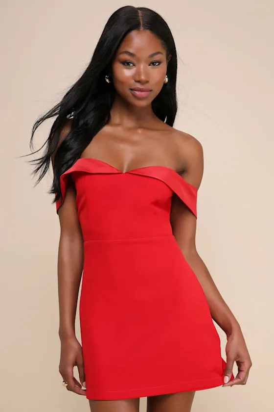 Truly Enticing Red Off-the-Shoulder Mini Dress sold by Lulus