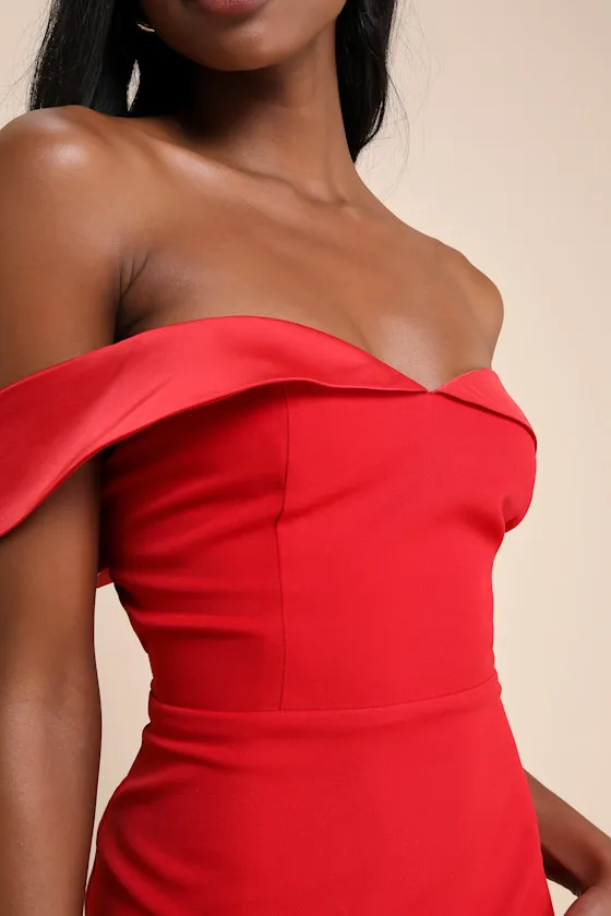 Truly Enticing Red Off-the-Shoulder Mini Dress sold by Lulus product image thumbnail 4