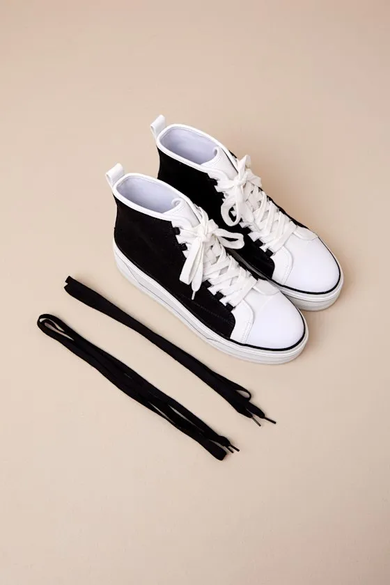 Eyekonn Black and White High Top Platform Lace-Up Sneakers sold by Lulus product image thumbnail 4