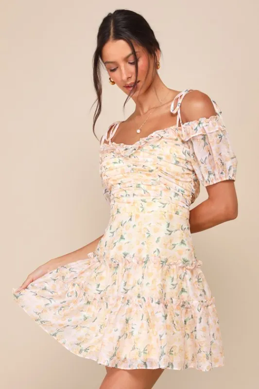 Memorably Cute Blush Pink Floral Off-the-Shoulder Mini Dress sold by Lulus