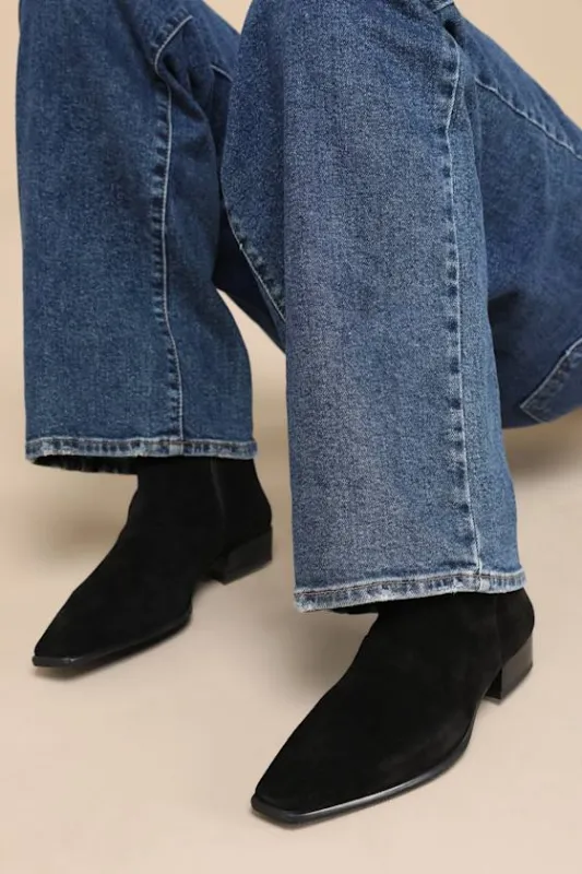 Nella Black Suede Leather Ankle Boots sold by Lulus