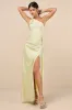 Signature Elegance Pale Yellow Satin One-Shoulder Maxi Dress sold by Lulus