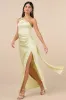 Signature Elegance Pale Yellow Satin One-Shoulder Maxi Dress sold by Lulus