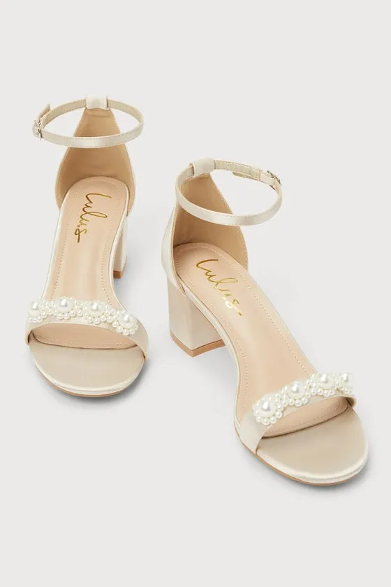 Kutest Champagne Satin Pearl Ankle Strap Heels sold by Lulus product image thumbnail 2