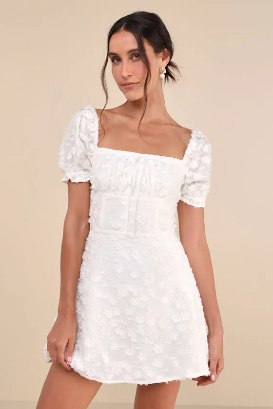Confidently Delightful White Textured Floral Jacquard Mini Dress sold by Lulus product image thumbnail 2
