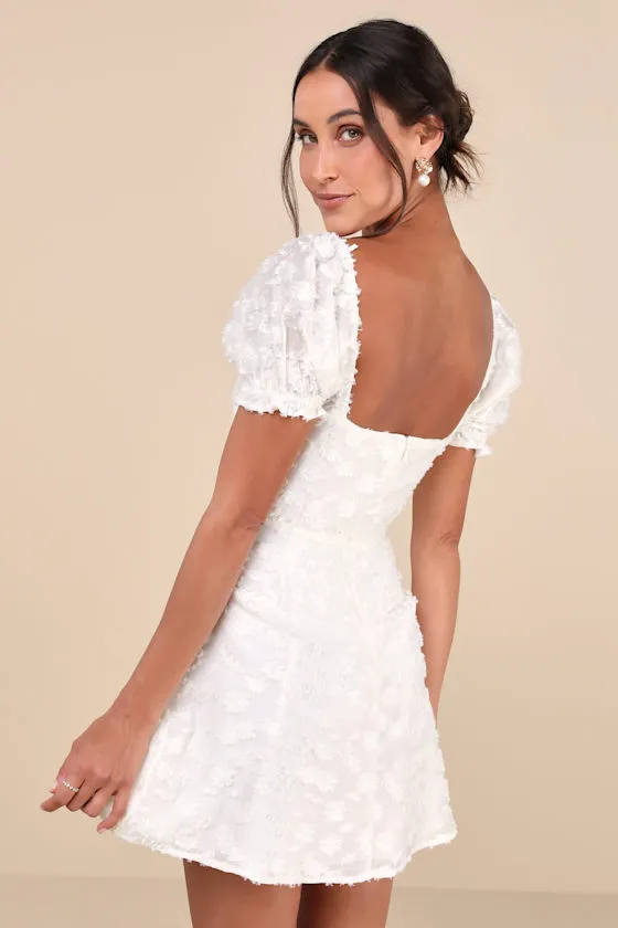 Confidently Delightful White Textured Floral Jacquard Mini Dress sold by Lulus product image thumbnail 3