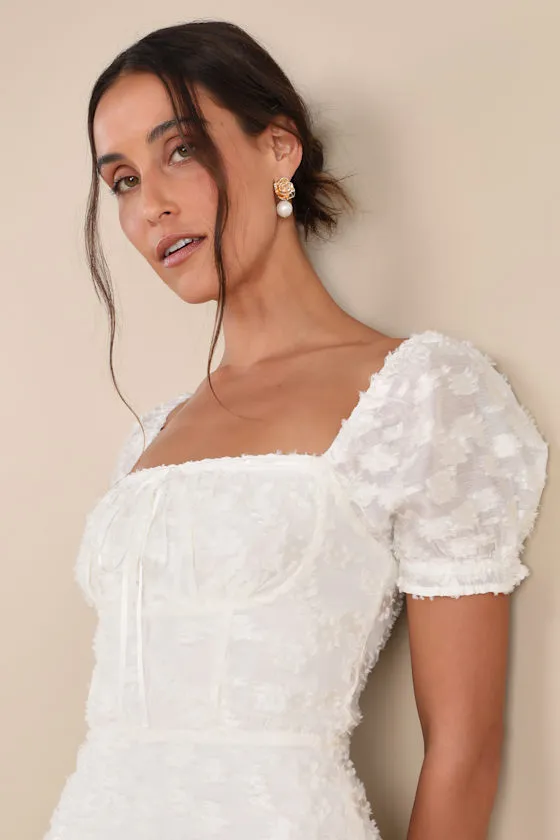 Confidently Delightful White Textured Floral Jacquard Mini Dress sold by Lulus product image thumbnail 4