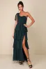 Elevated Vision Emerald Green One-Shoulder Tiered Maxi Dress sold by Lulus