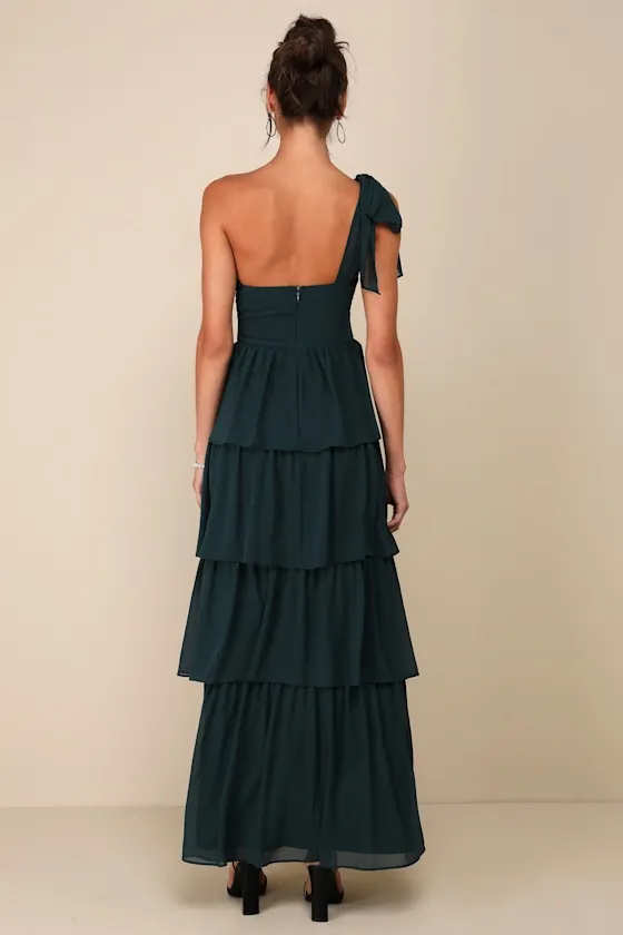 Elevated Vision Emerald Green One-Shoulder Tiered Maxi Dress sold by Lulus product image thumbnail 2