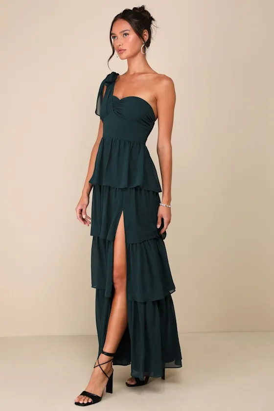 Elevated Vision Emerald Green One-Shoulder Tiered Maxi Dress sold by Lulus product image thumbnail 4