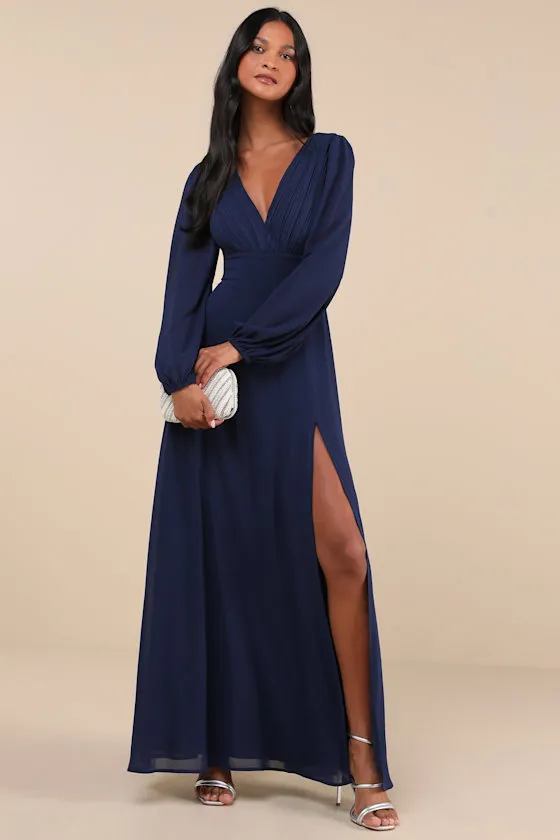 Marvelous Affair Navy Blue Pleated Lace-Up Maxi Dress sold by Lulus