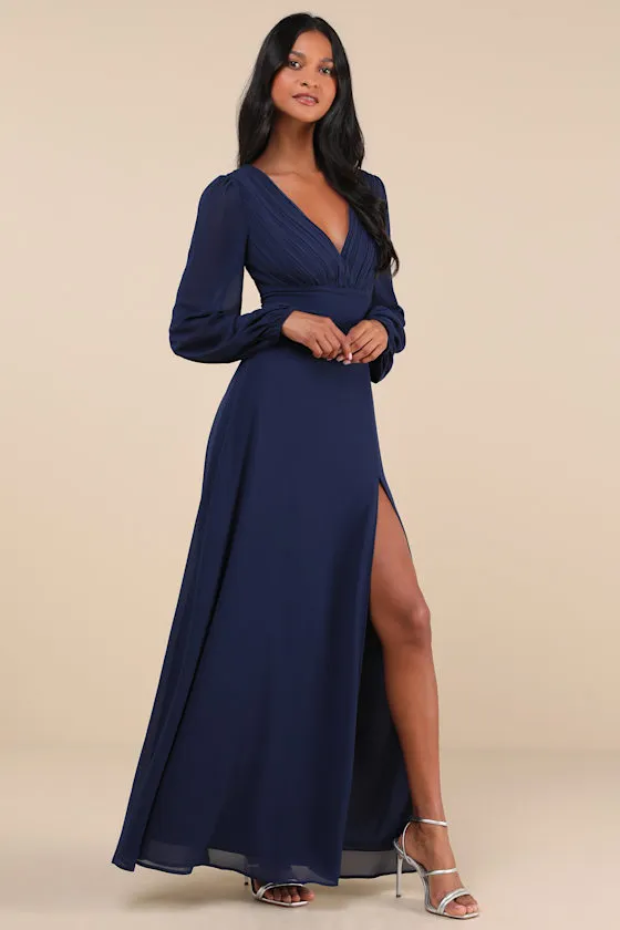 Marvelous Affair Navy Blue Pleated Lace-Up Maxi Dress sold by Lulus product image thumbnail 4